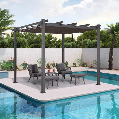 10' X 12' Outdoor Retractable Pergola with Sun Shade Canopy M317