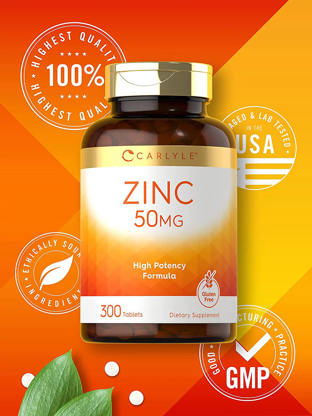 Zinc Gluconate 50mg 300 Tablets Vegetarian Formula F45055