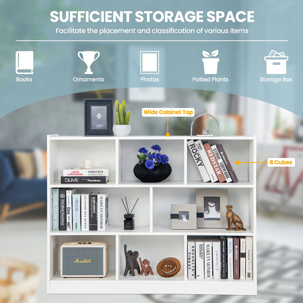 White 3-tier 8-Cube Floor Standing Storage Bookcase M660
