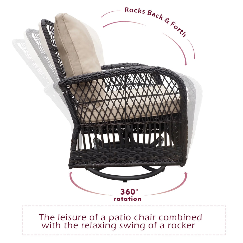 Khaki Wicker Swivel Rocker Chairs with Table Y867