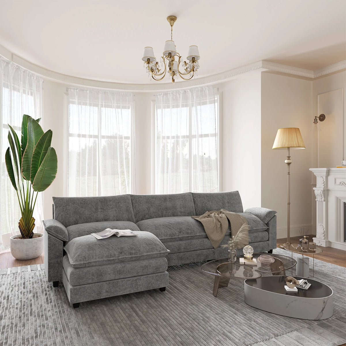 3-seat Sectional Sofa with Reversible Chair and Ottoman Z18859