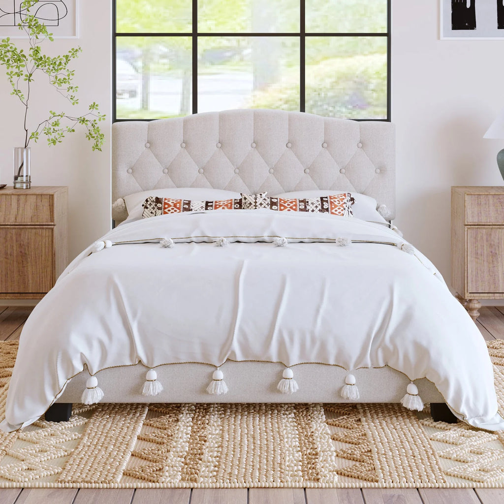 Queen Size Platform Bed Frame Beige G48143