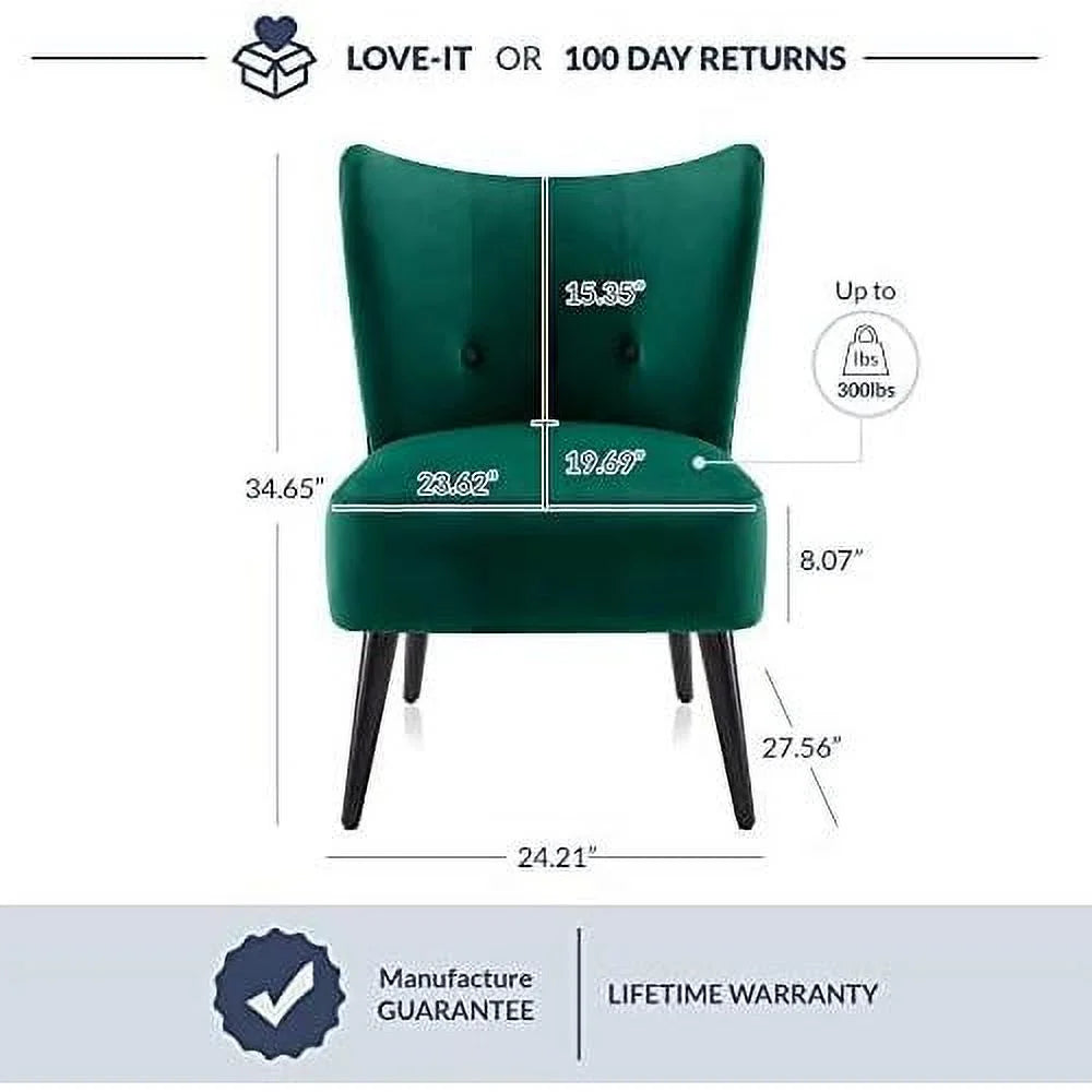 Green Velvet Upholstered Accent Chair with Wood Legs E1308