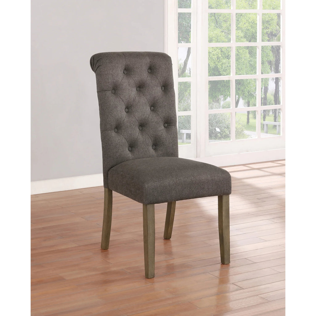 Rustic Brown and Grey Tufted Back Side Chairs Set of 2 G877128