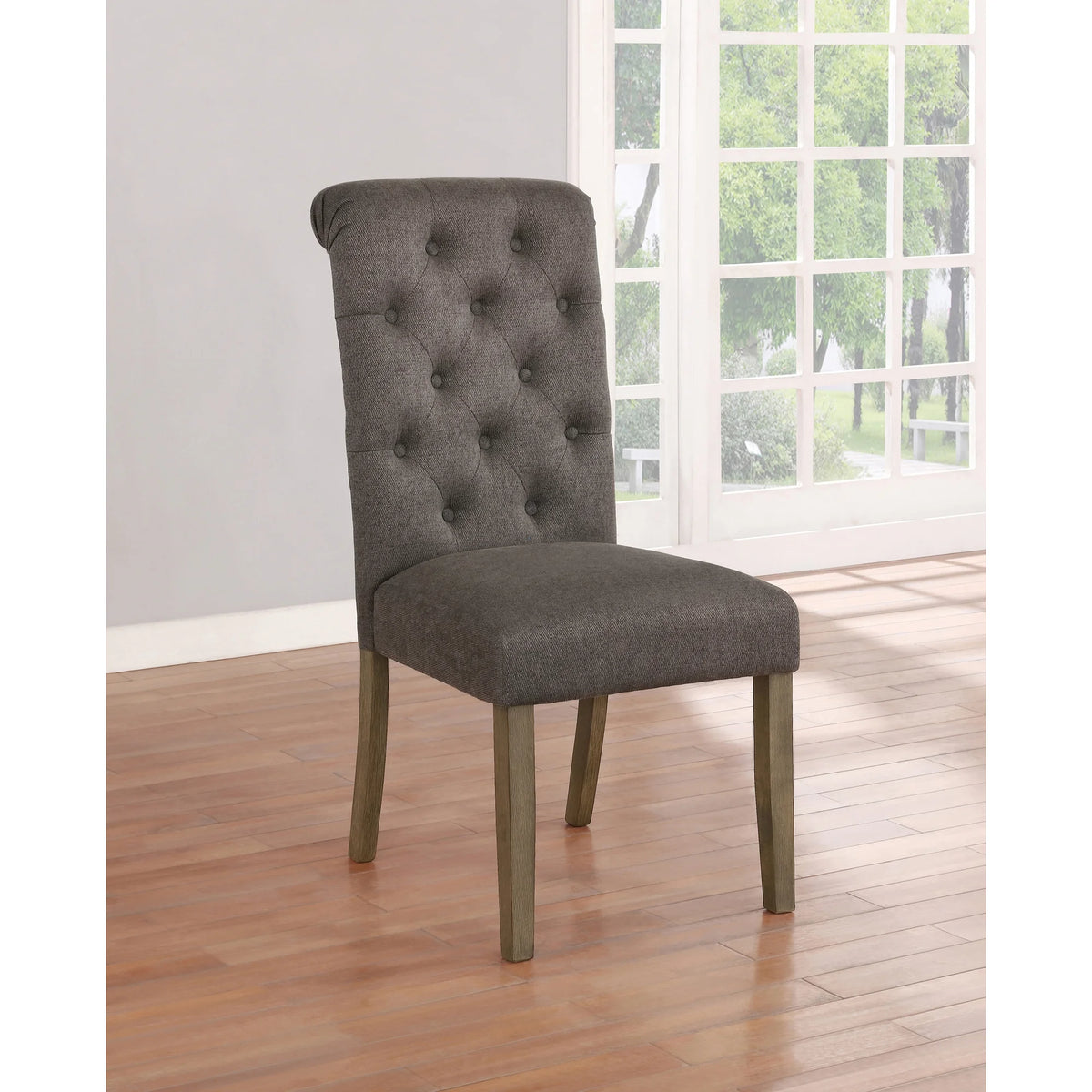 Rustic Brown and Grey Tufted Back Side Chairs Set of 2 G877128