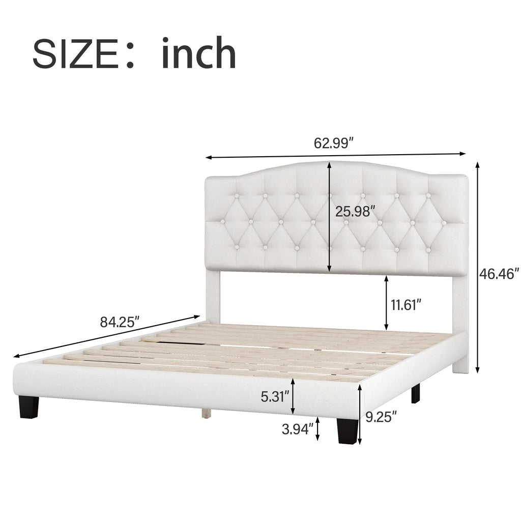 Queen Size Platform Bed Frame Beige G48143