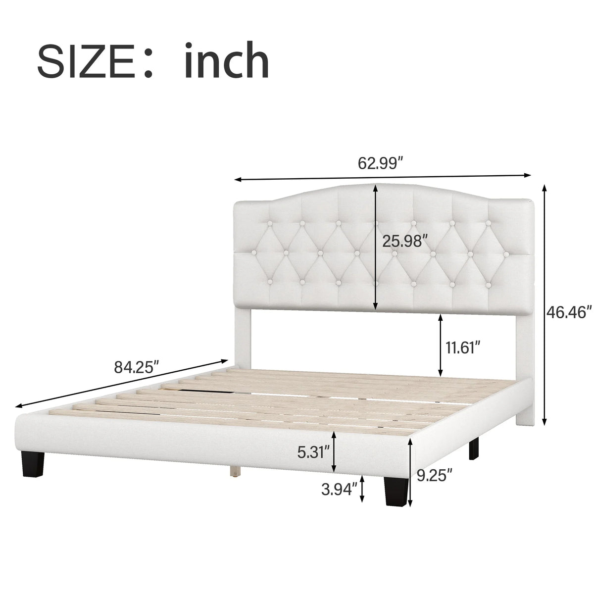 Queen Size Platform Bed Frame Beige G48143