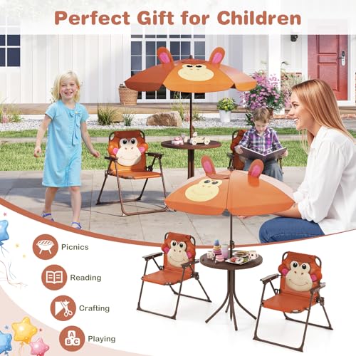 Kids Picnic Table with Umbrella and 2 Folding Chairs F541