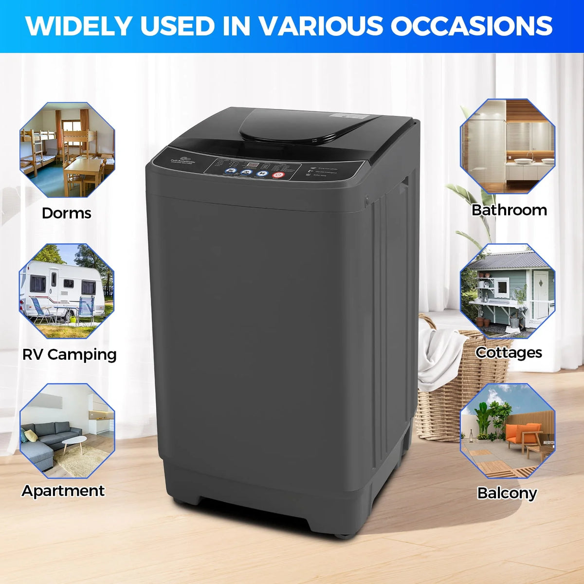 15.6lbs Fully Automatic Portable Washing Machine Dark Gray W480