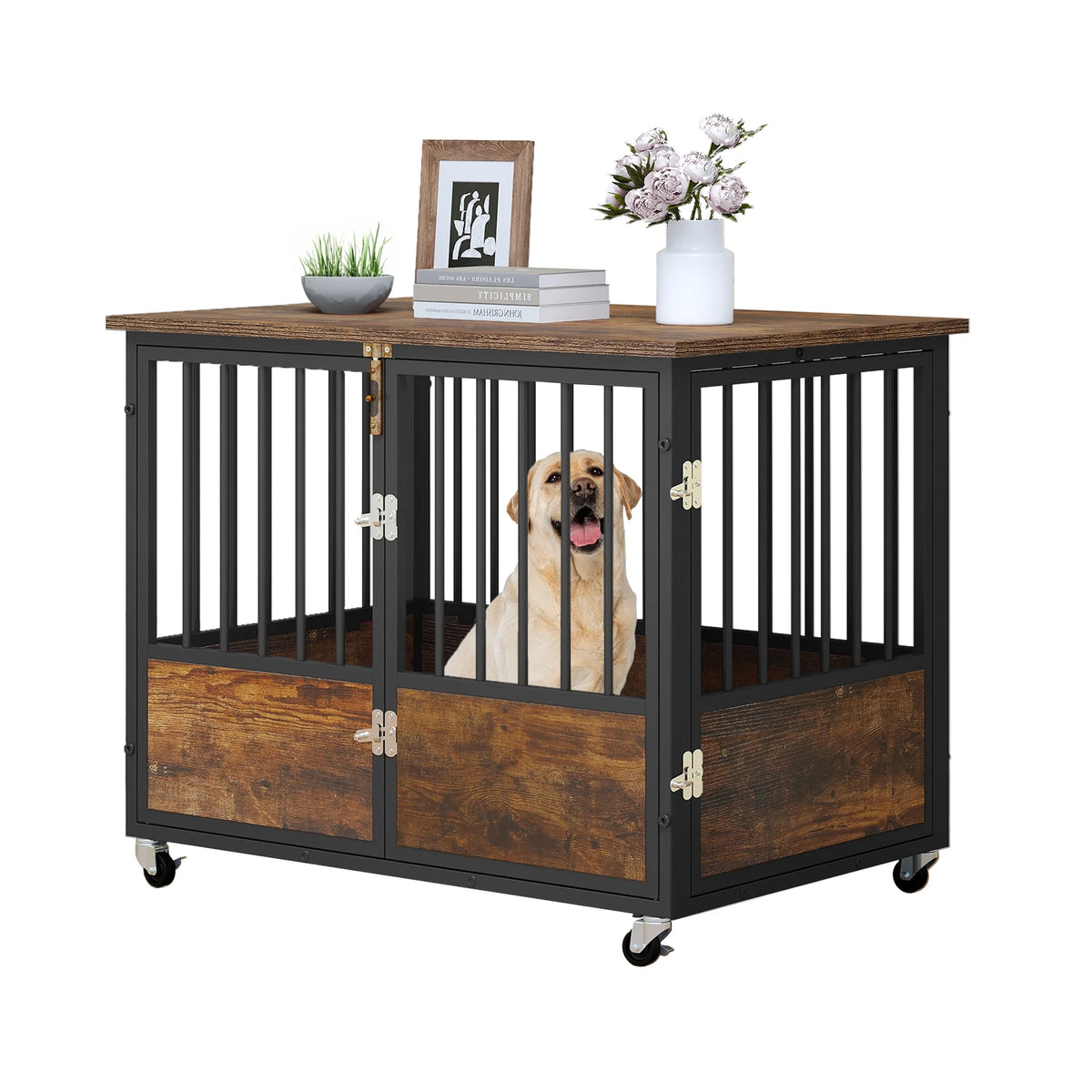 Large 38in Heavy Duty Metal Dog Crate and Kennel with Wheels X4113