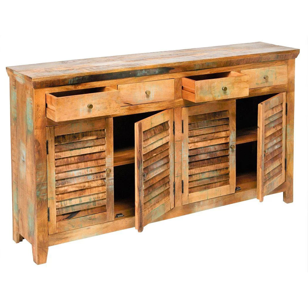 72" Reclaimed Wood 4 Drawers & Doors Sideboard Cabinet W16554