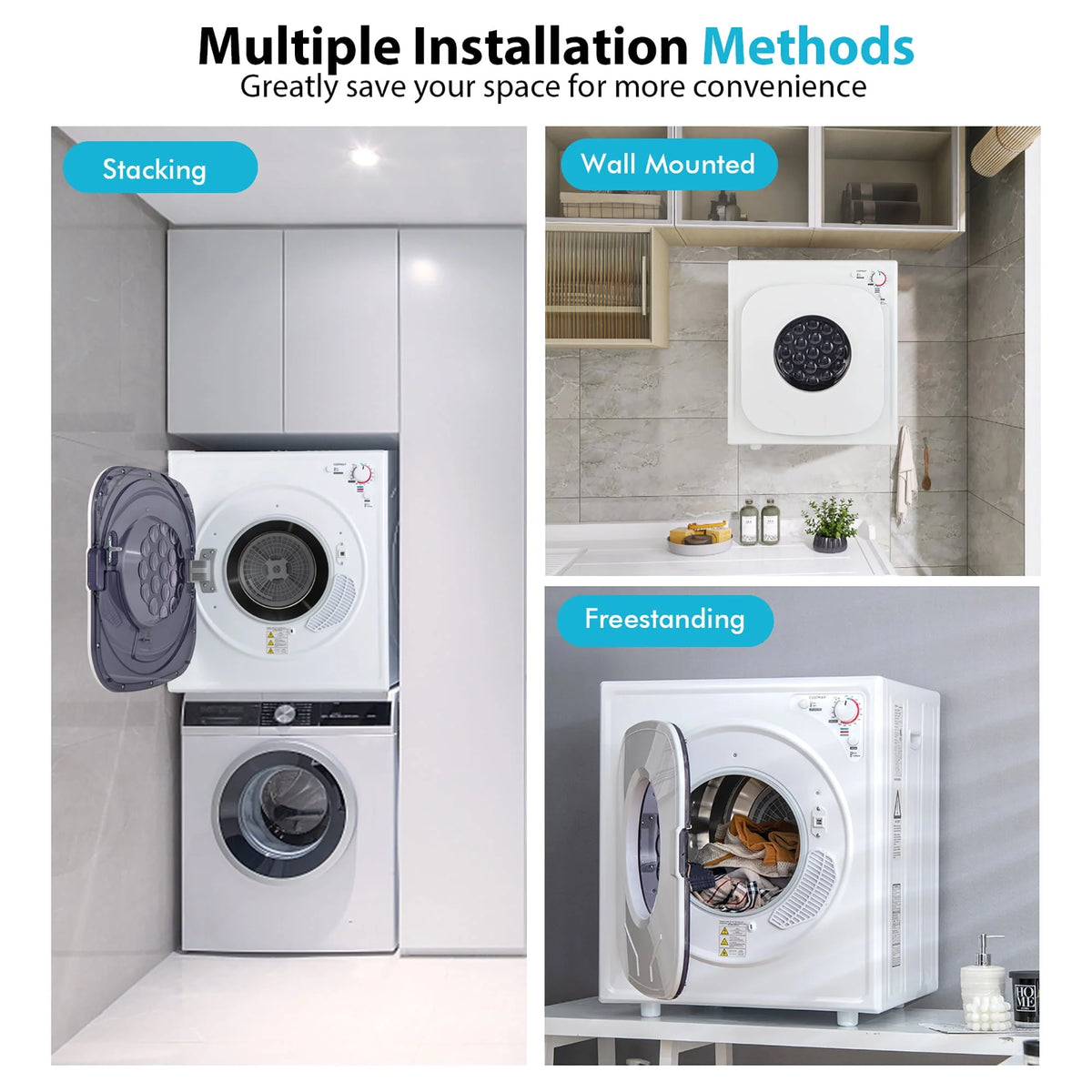 1500W Compact Electric Laundry Dryer Stainless Steel 13.2 lbs H74973