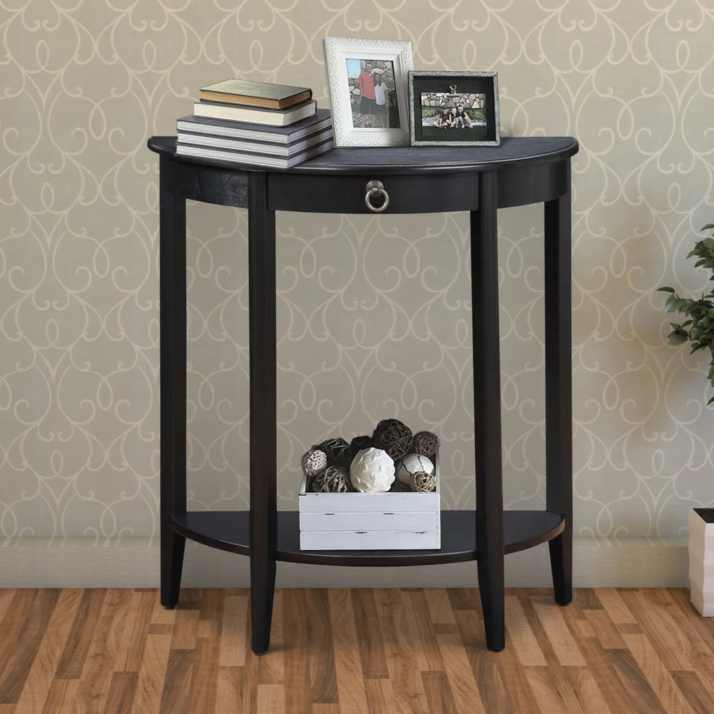 Black Wood Half Moon Console Table with Drawer A2100