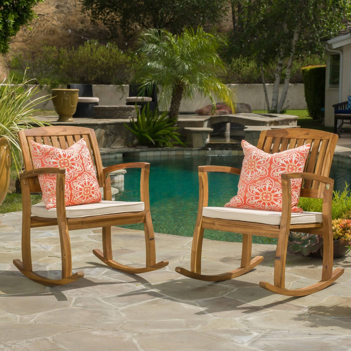 Acacia Wood Rocking Chairs with Cushion Set of 2 K8409