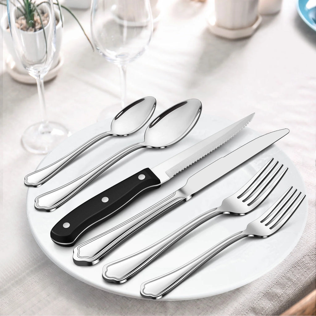 53-Piece Stainless Steel Silverware Set with Steak Knives N992818