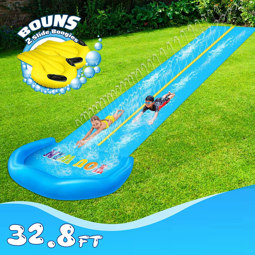 32.8FT Inflatable Water Slide with 2 Bodyboards & 2 Racing Lanes Y595406