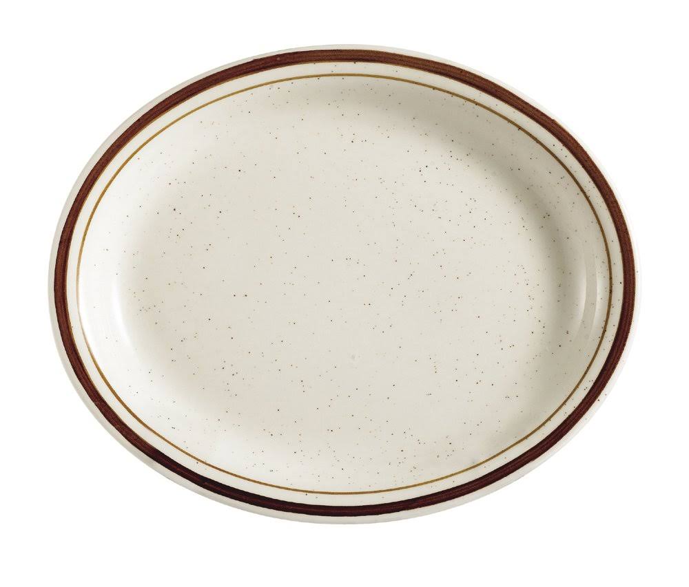 Brown Rim Speckled White Stoneware Oval Platter Box of 12 Y167