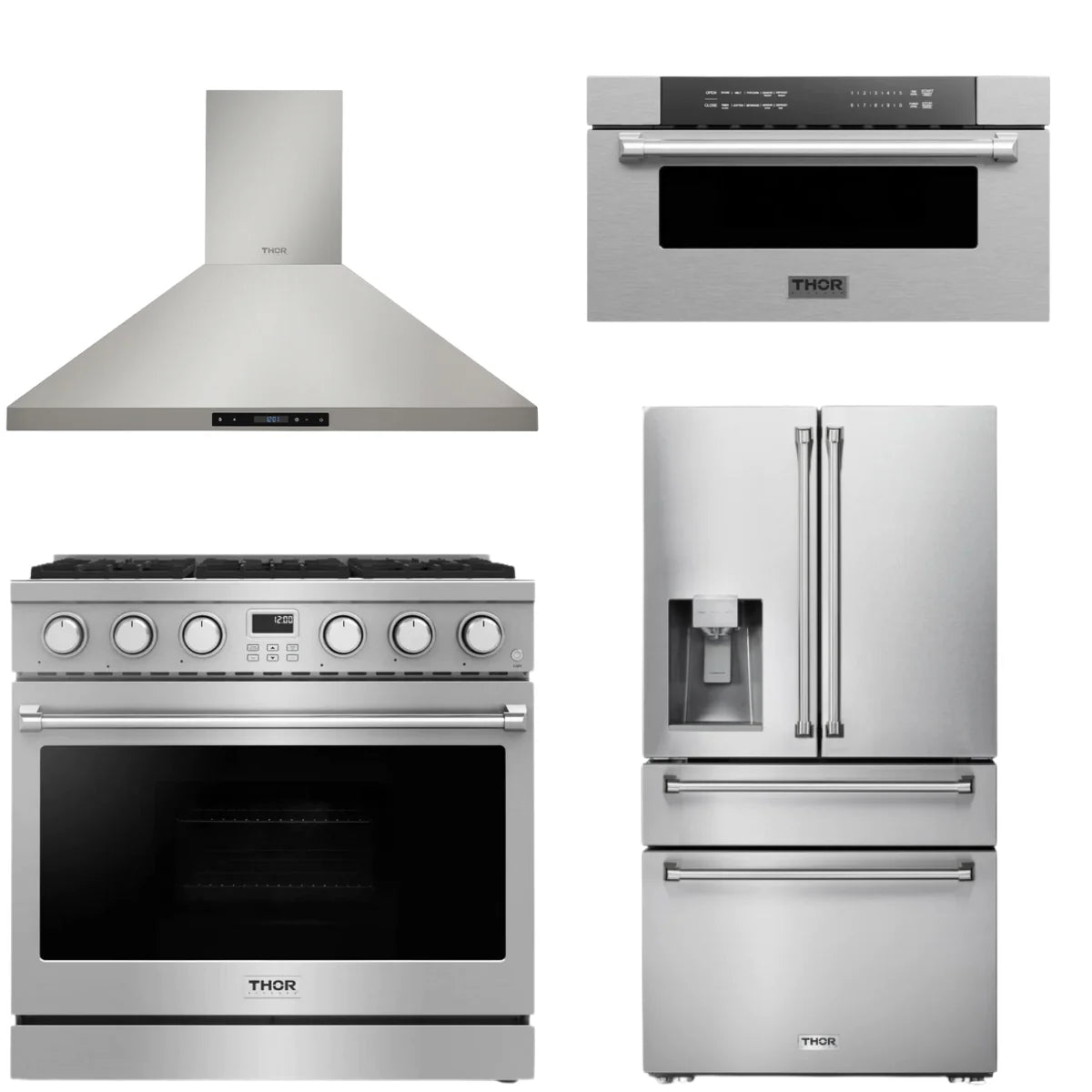 36 Gas Range, Range Hood, Refrigerator and Microwave X993685