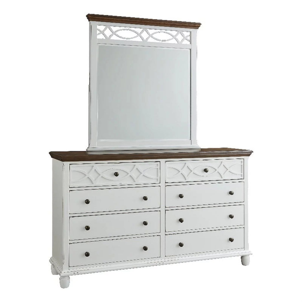 Oak Brown Vanilla White Wood Dresser and Mirror G182