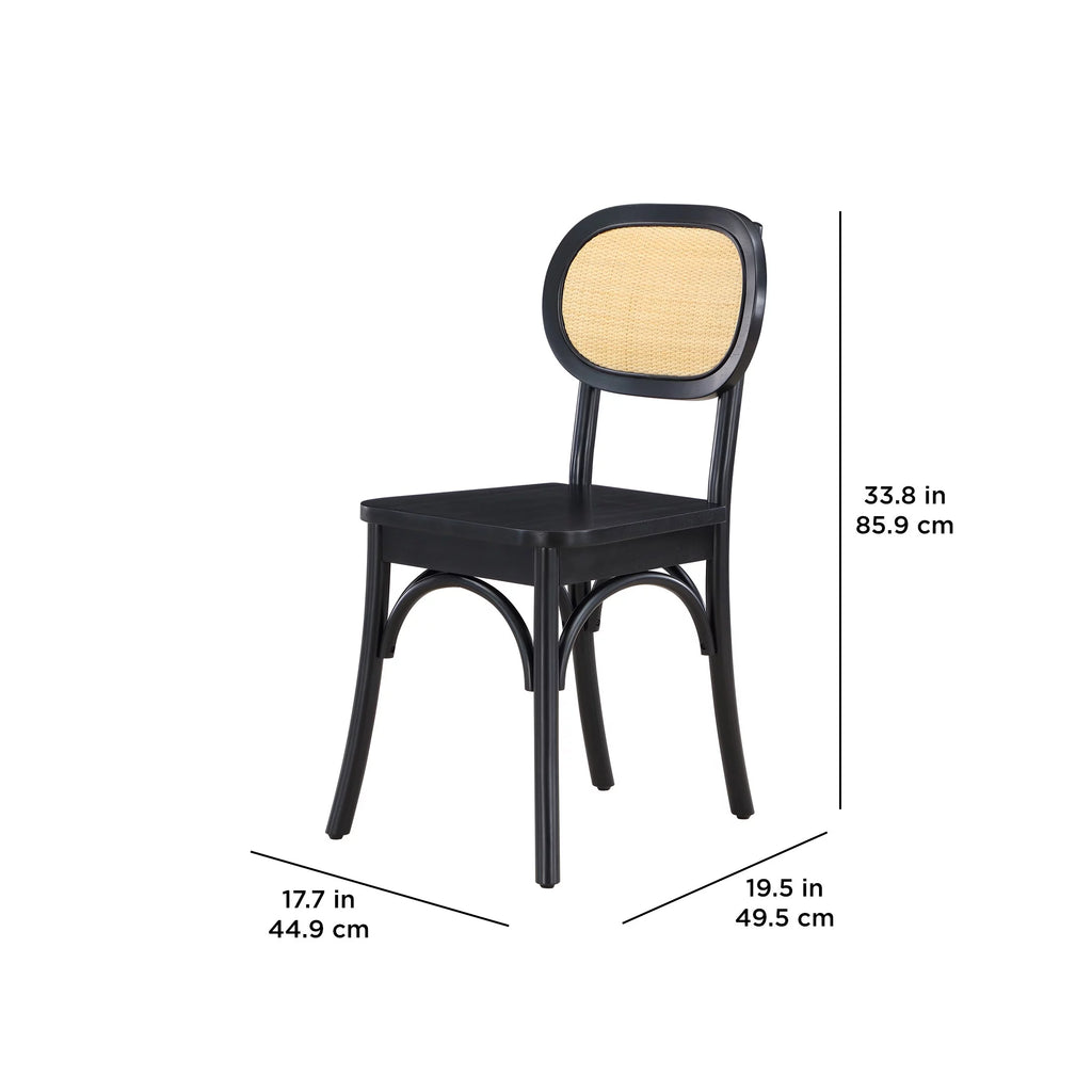 Black Rattan and Solid Wood Dining Chairs I1249