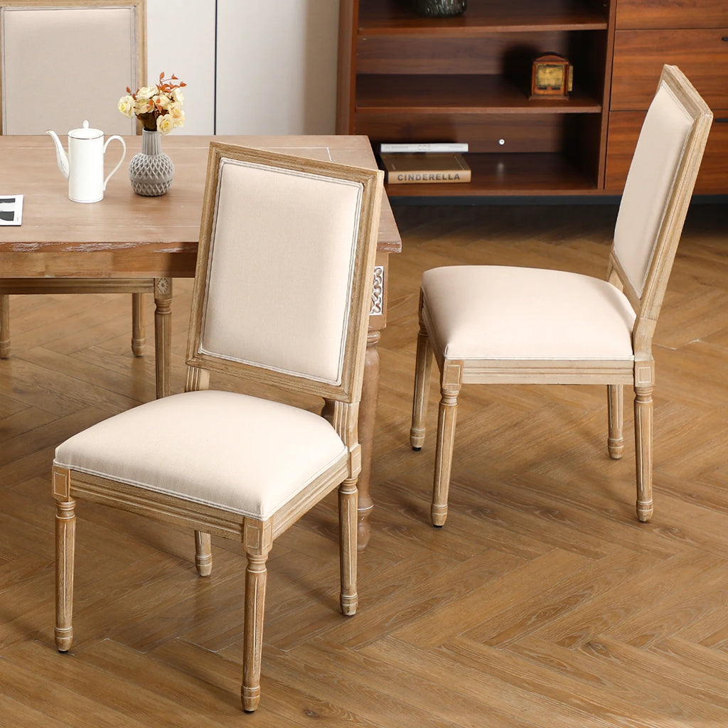 Beige Dining Chairs Set of 2 with Rubber Wood Legs V381568
