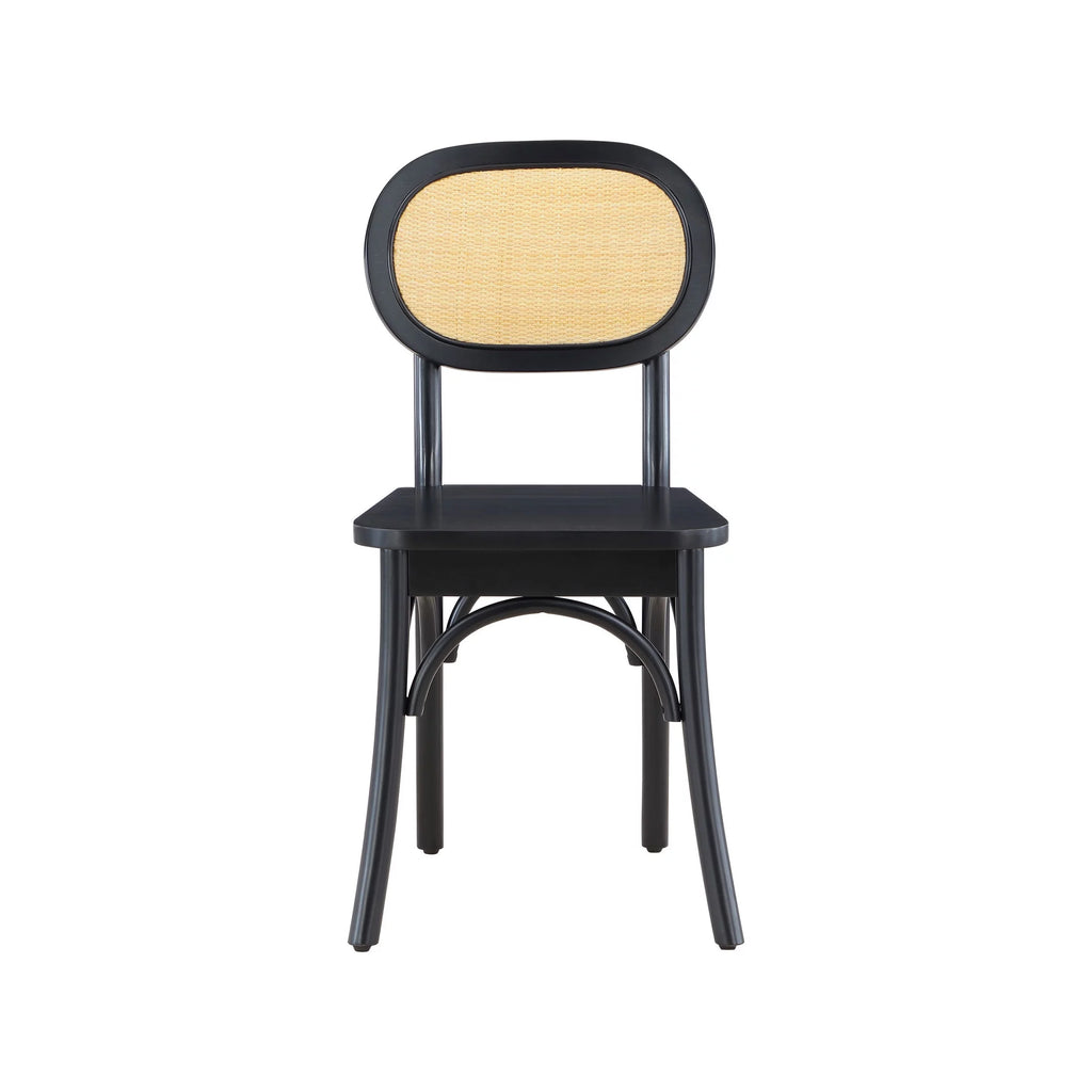 Black Rattan and Solid Wood Dining Chairs I1249