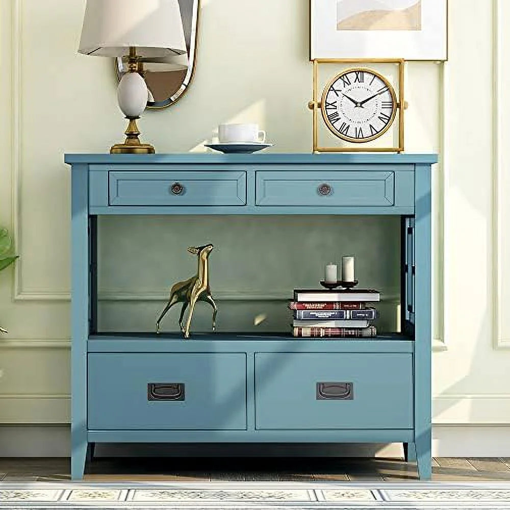 Modern Wood Console Table with 4 Drawers and 1 Shelves L61088