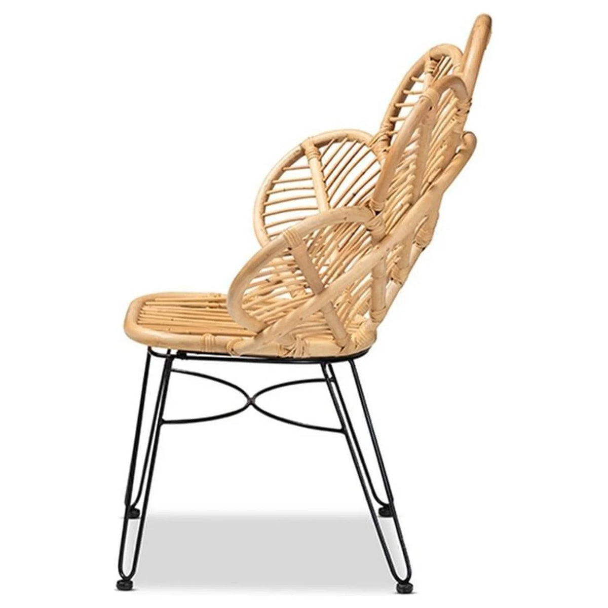 Natural Brown Rattan and Black Metal Accent Chair F54118