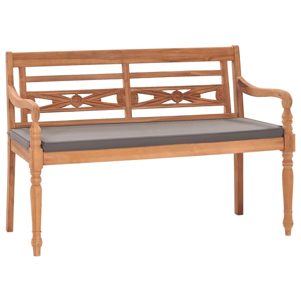 Teak Wood Garden Bench with Dark Gray Cushion O564