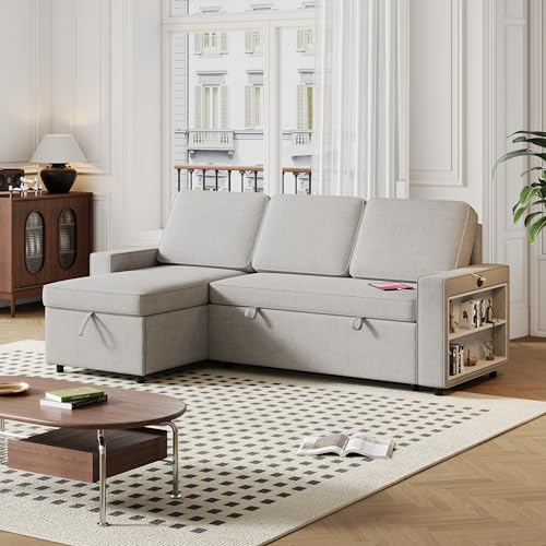 86 Inch Reversible Sleeper Sectional Sofa with Pull Out Couch Bed D6997