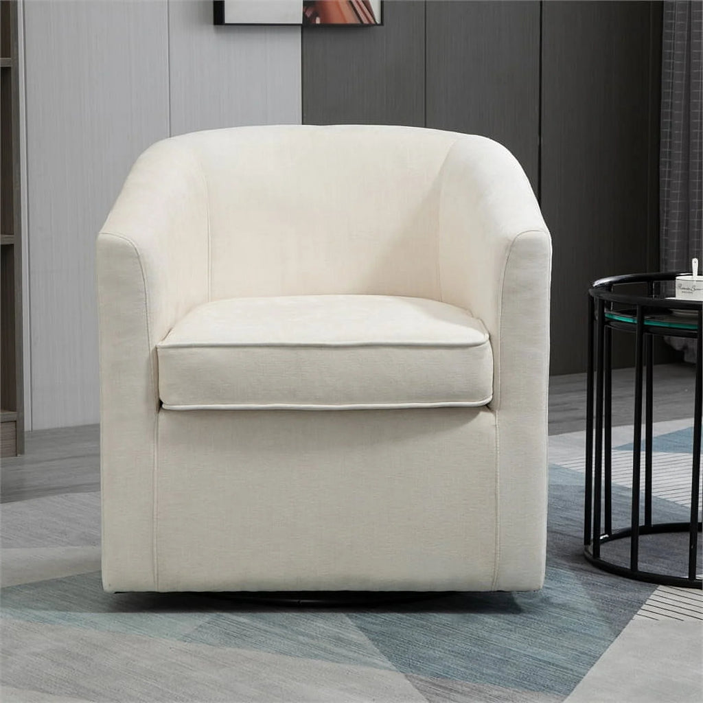 Beige Wood Swivel Upholstered Accent Chair D644