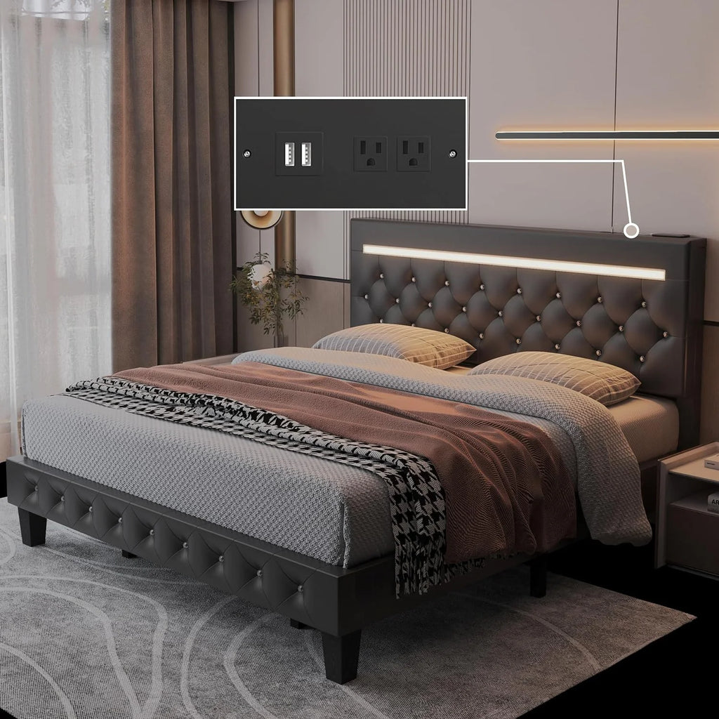 Queen Size Upholstered Platform Bed Frame with Headboard J23155
