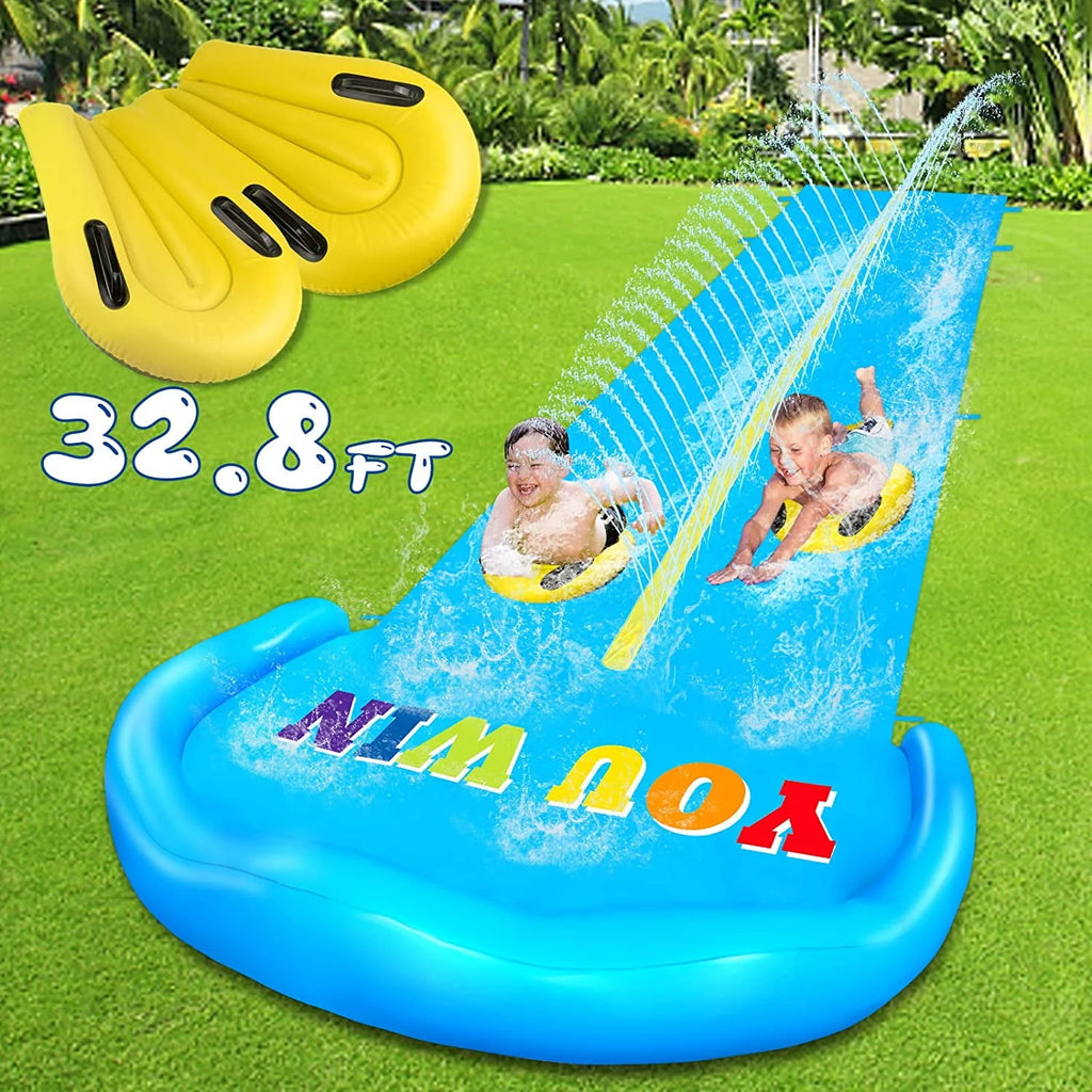 32.8FT Inflatable Water Slide with 2 Bodyboards & 2 Racing Lanes Y595406