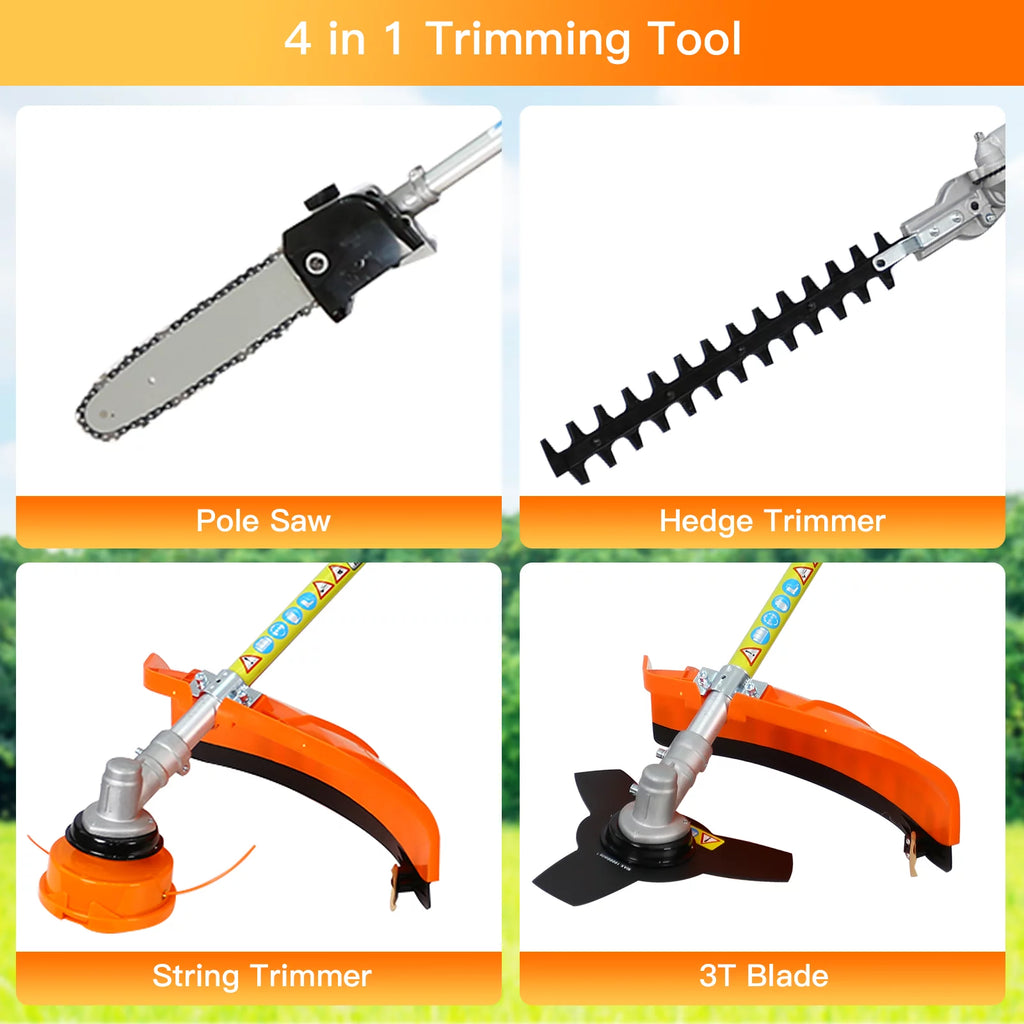 4 in 1 Gas String Trimmer with Pole Saw, Hedge Trimmer and Brush Cutter, 33CC 2-Cycle L484