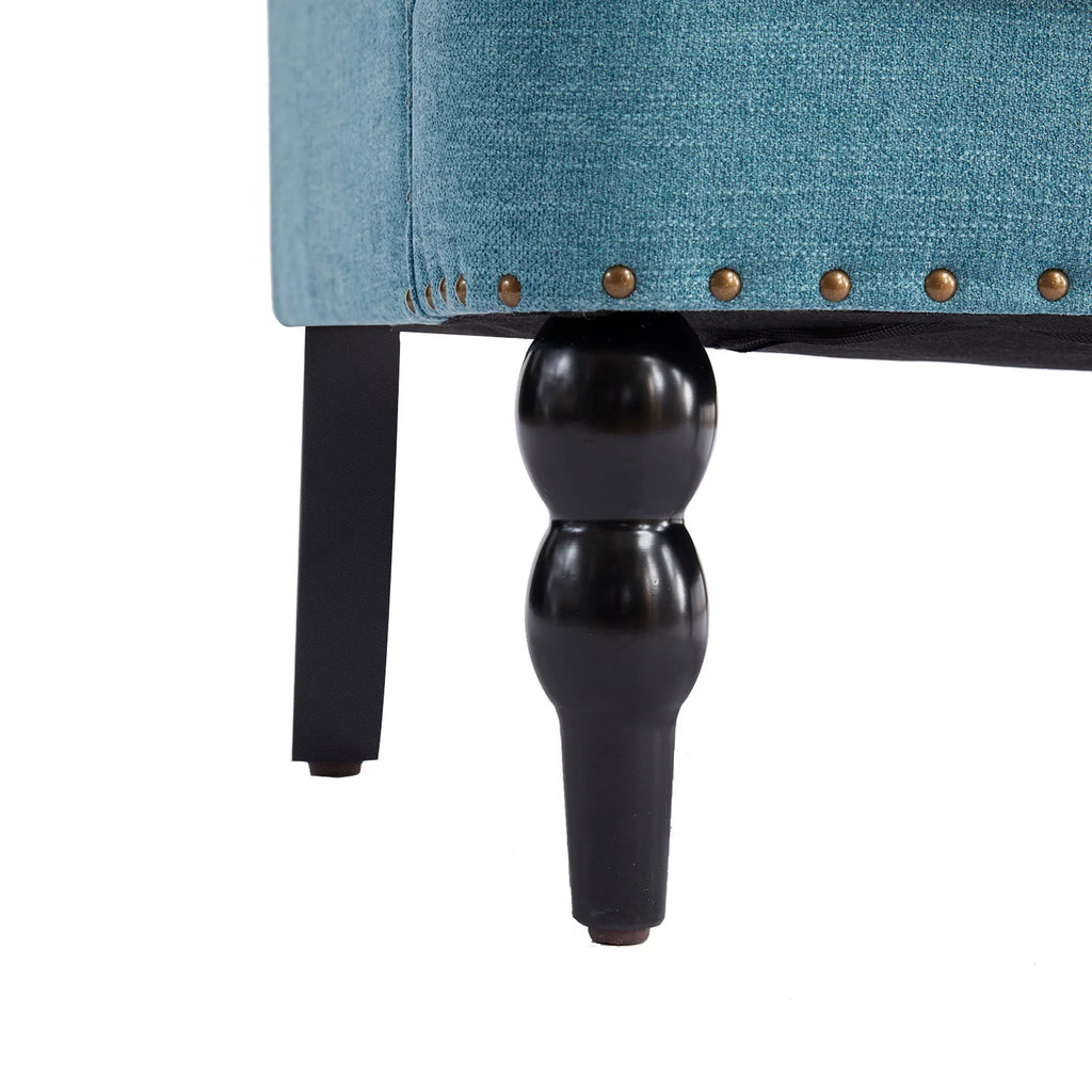 Lake Blue Linen Fabric Upholstered Accent Chair with Ottoman T56635