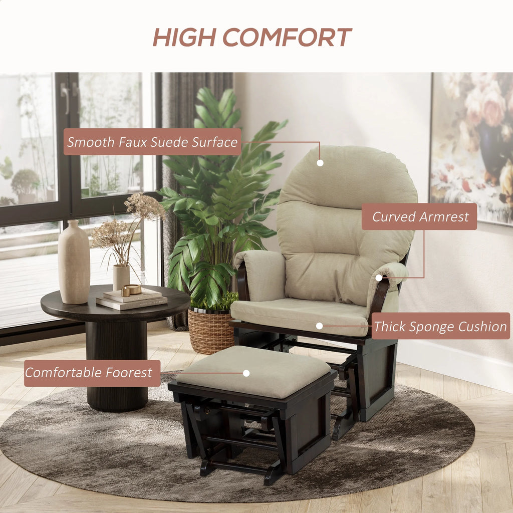 Cream White Nursery Glider Rocking Chair with Ottoman V5760