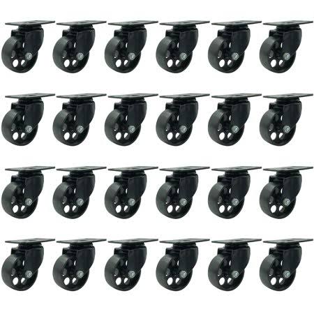 24 All Black Metal Swivel Plate Caster Wheels 3 inch No Brake T9078