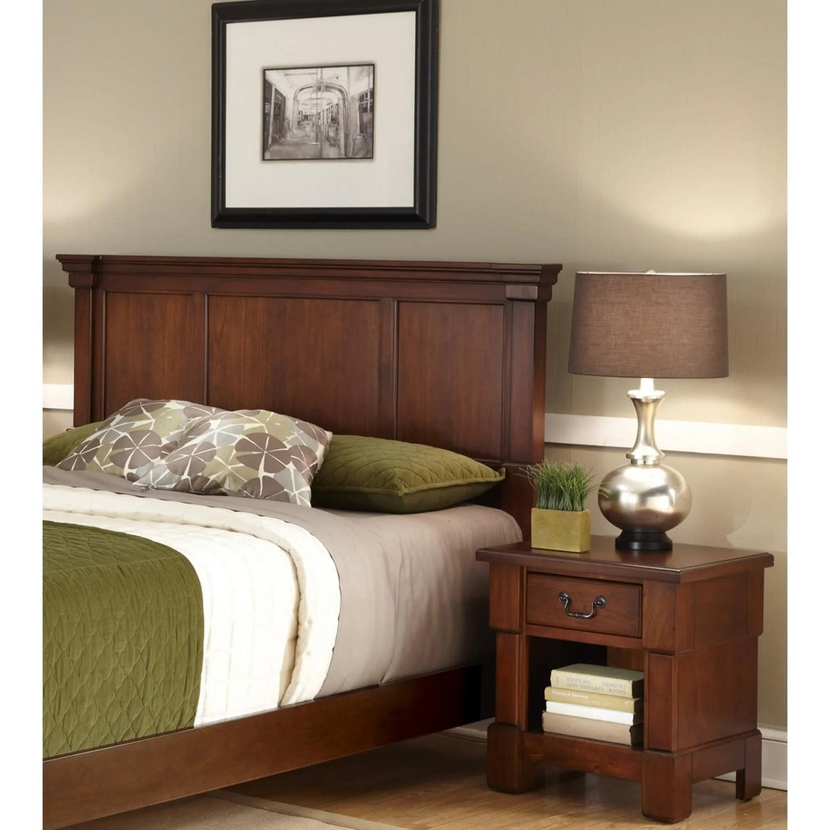 Brown Wood King Headboard And Nightstand X57431