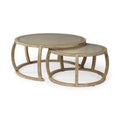 Round Woven Cane Glass Top Solid Wood Coffee Tables Set of 2 O3738