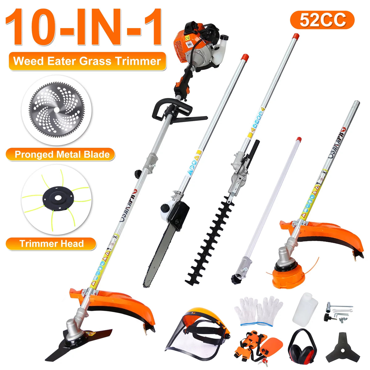 4 in 1 Gas String Trimmer with Pole Saw, Hedge Trimmer and Brush Cutter, 33CC 2-Cycle L484