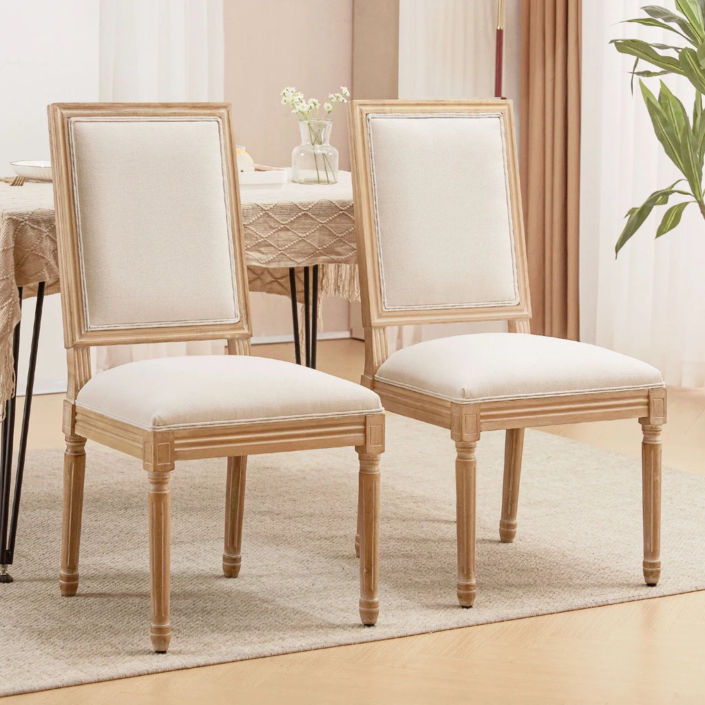 Beige Dining Chairs Set of 2 with Rubber Wood Legs V381568