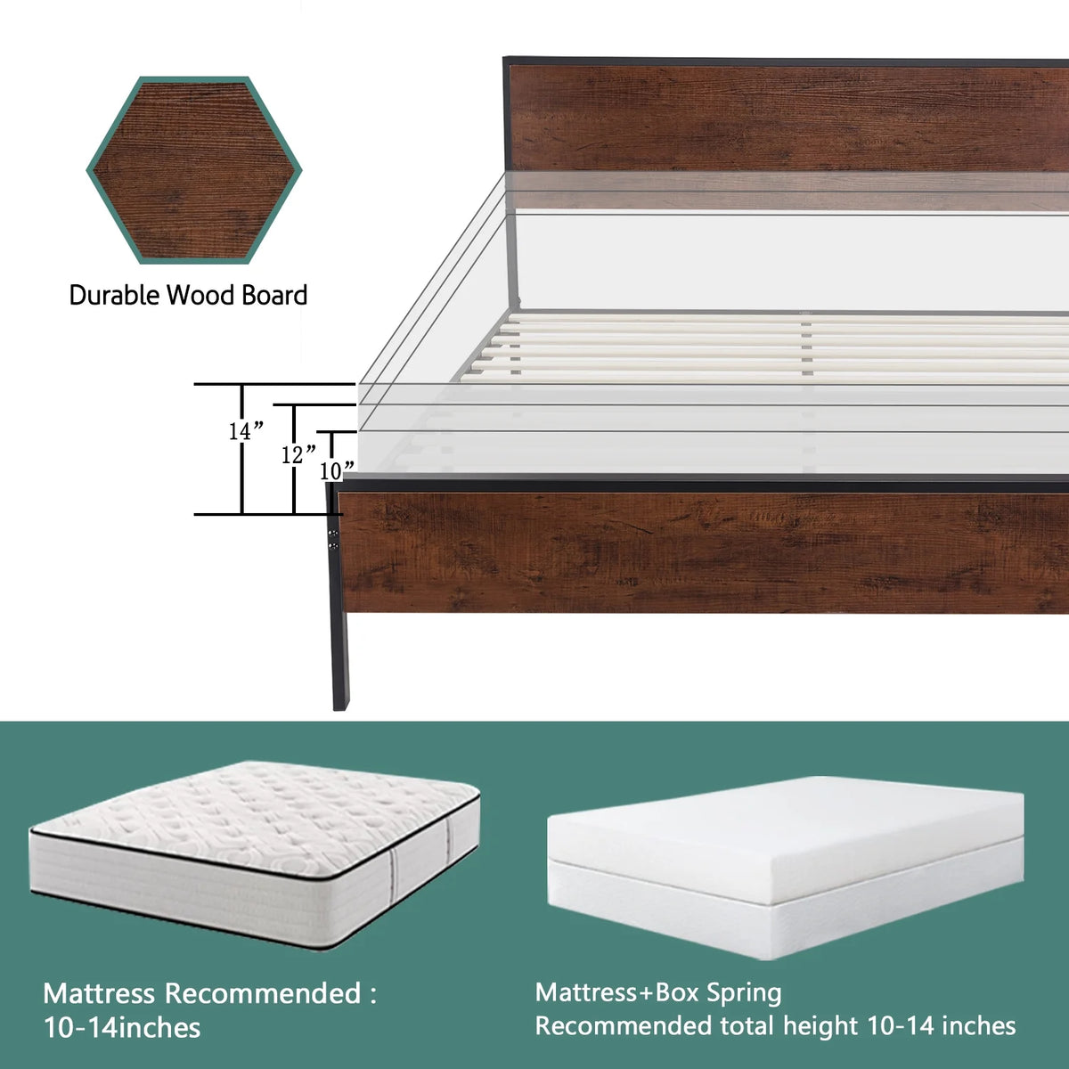 Queen Size Black Oak Headboard Bed Frame X798