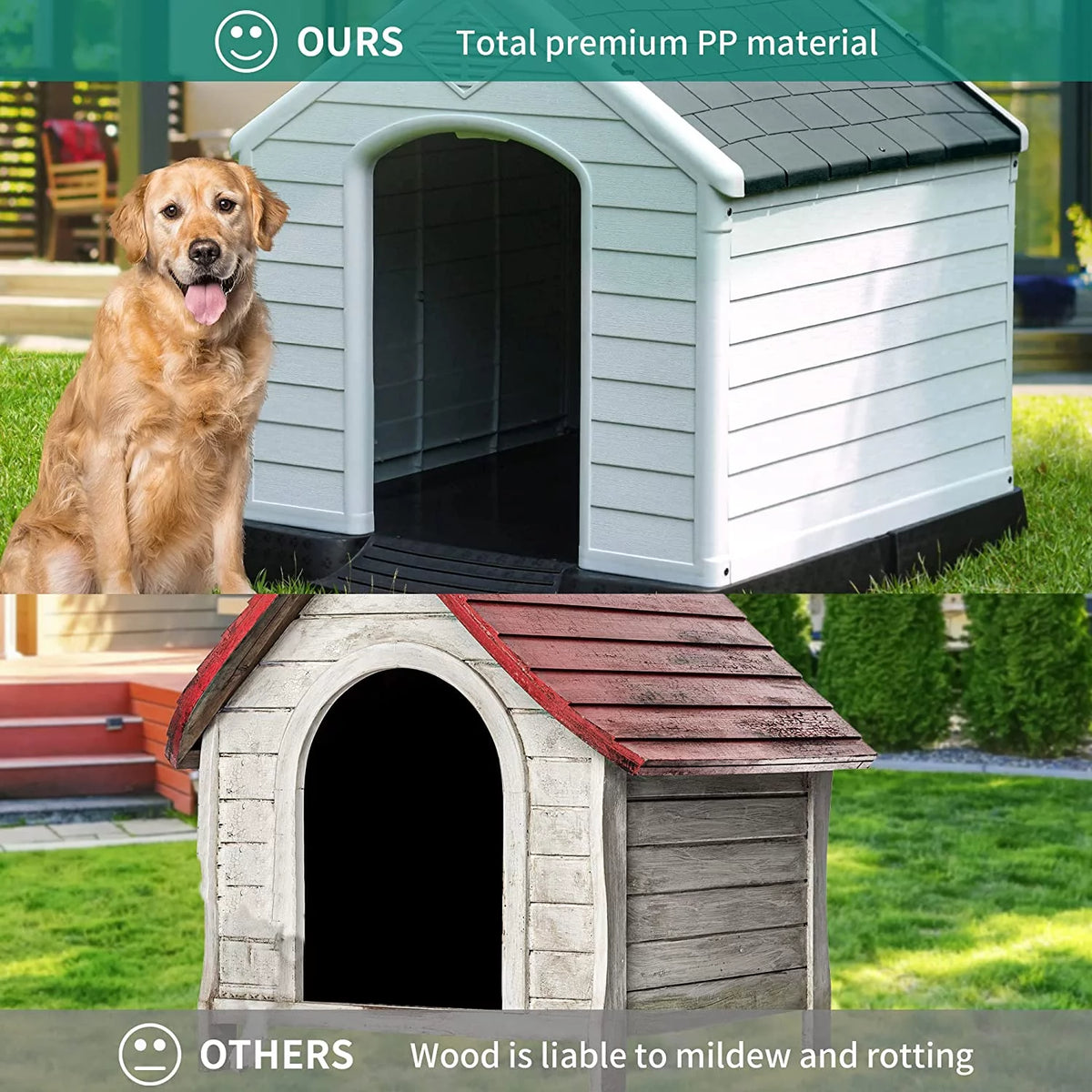 Large Plastic Dog House with Air Vents and Elevated Floor U23575