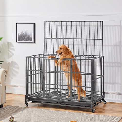 48'' XXL Dog Crate with 2 Doors Lockable Wheels O16704