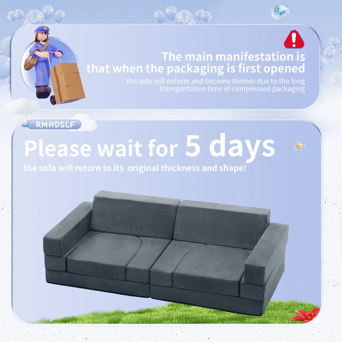 Gray 9-Pieces Kids Sofa Couch C506908
