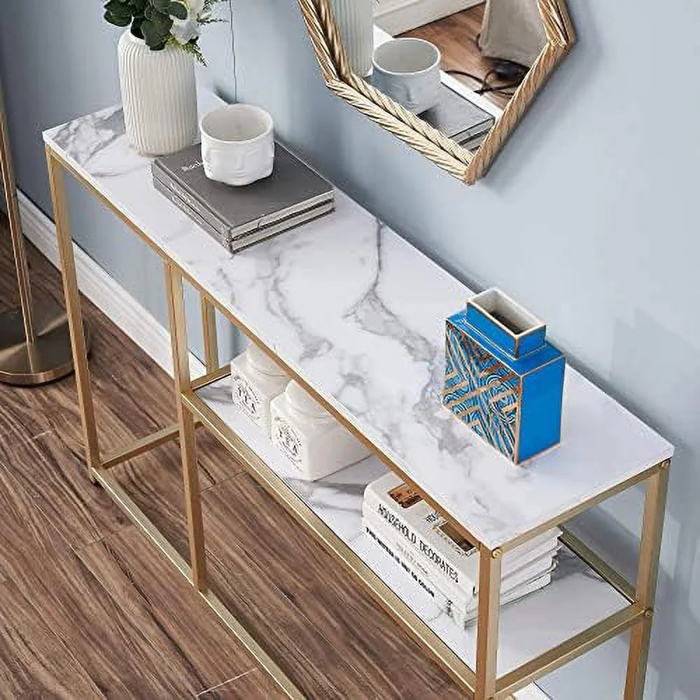 Narrow White Marble Console Table 47 inch Z86750