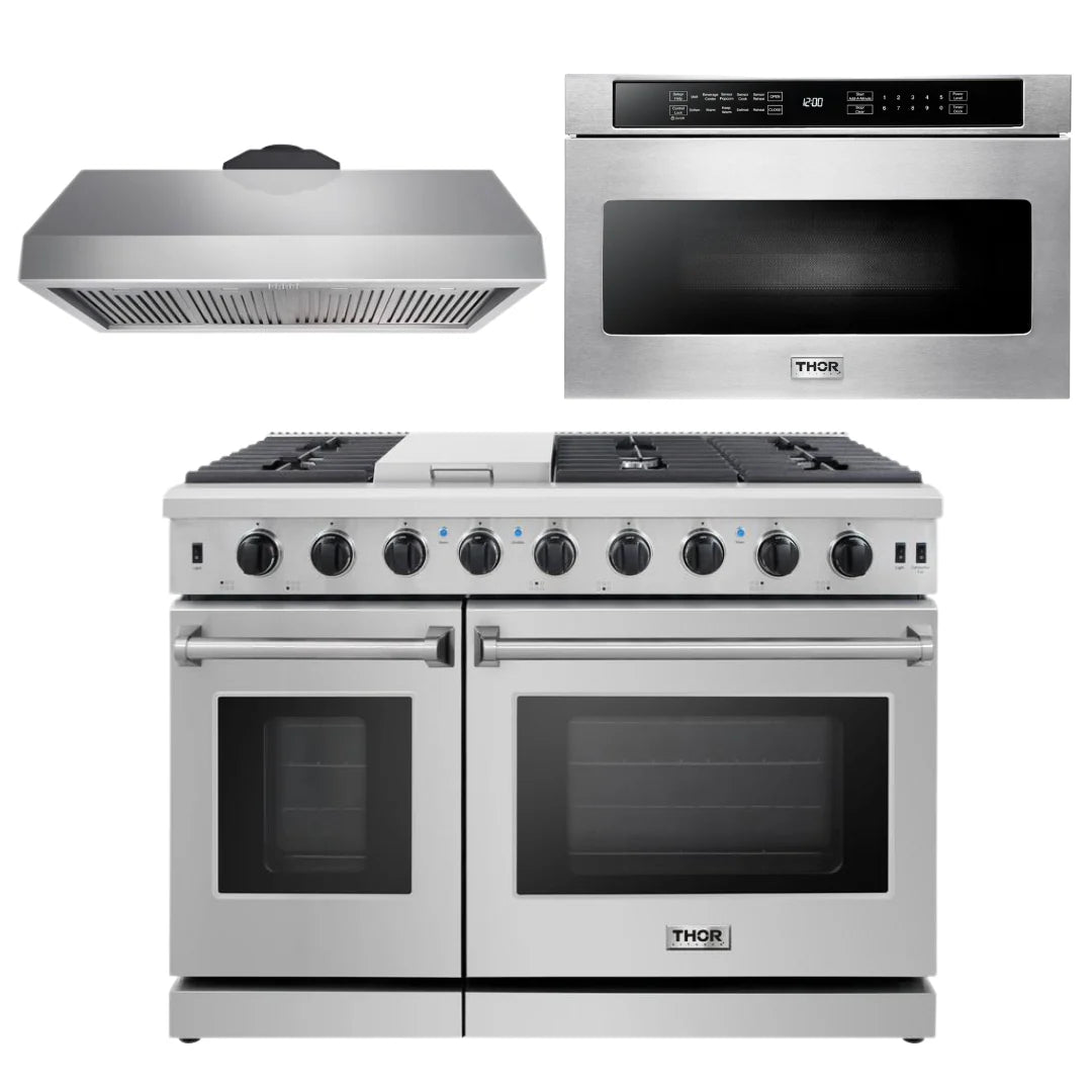 48 Propane Gas Range, Range Hood and Microwave I8417