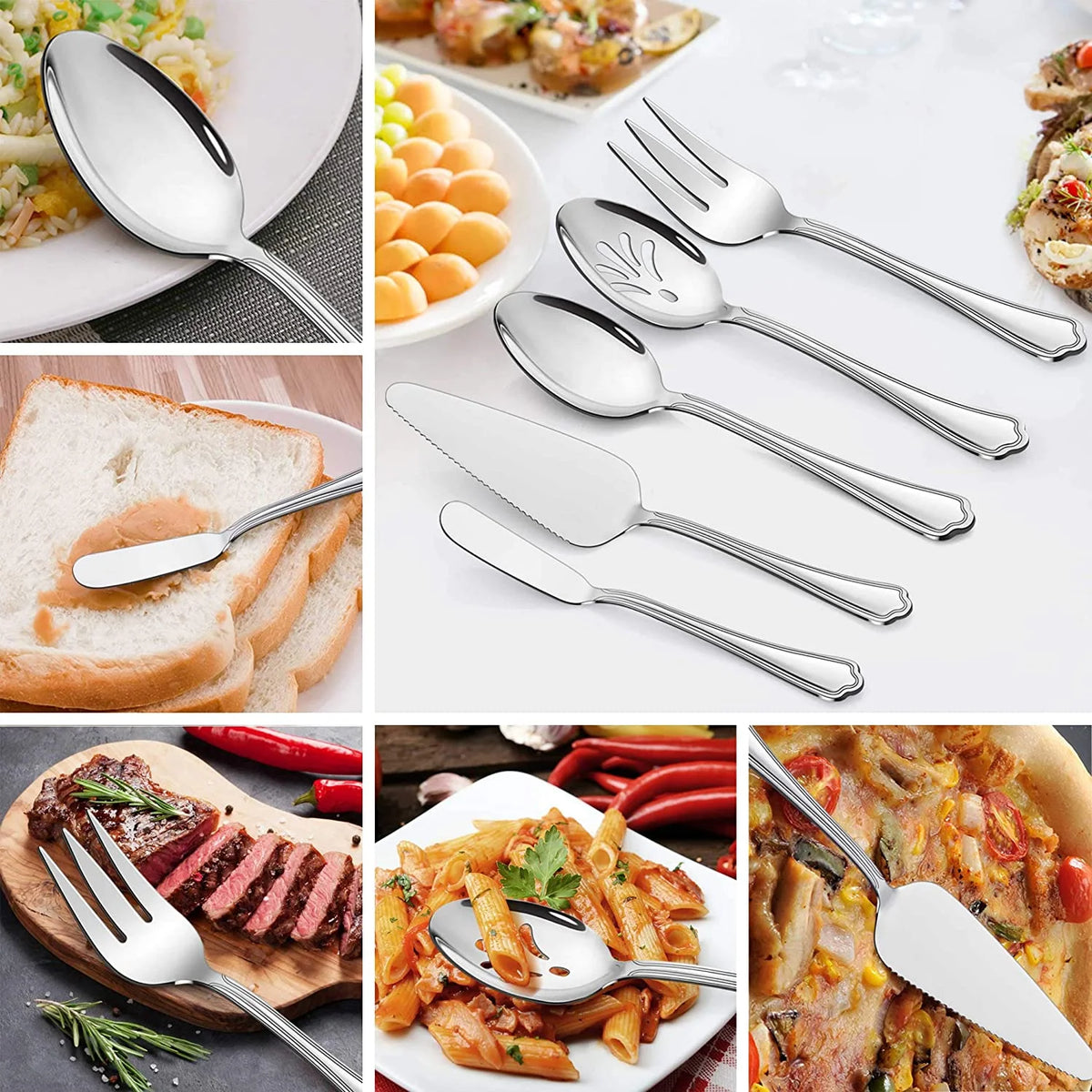 53-Piece Stainless Steel Silverware Set with Steak Knives N992818