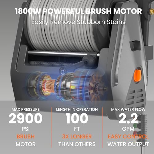 Electric Wall Mount Pressure Washer with 100FT Hose, 2900PSI, 4 Nozzles V185