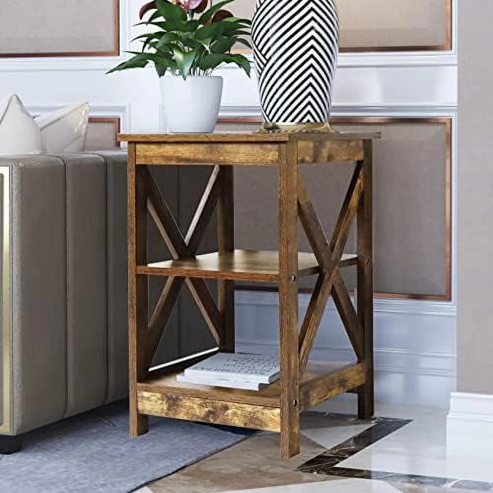 Modern Farmhouse Wood End Table with 3-Tier V526416